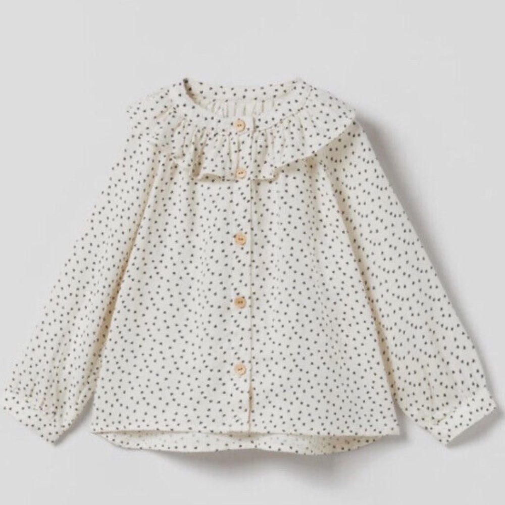 Zara Ruffle Collar Button Down Blouse with Hearts